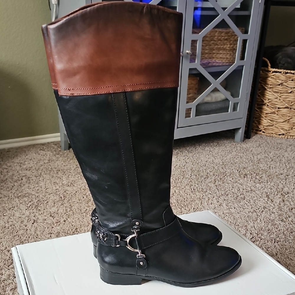 Alex Marie Riding Boots, Black and Brown Knee High, Womens Size 9 - Picture 3 of 10